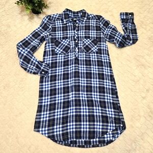 Aerie Blue & Yellow Plaid Flannel Shirt Dress, Size X-Small